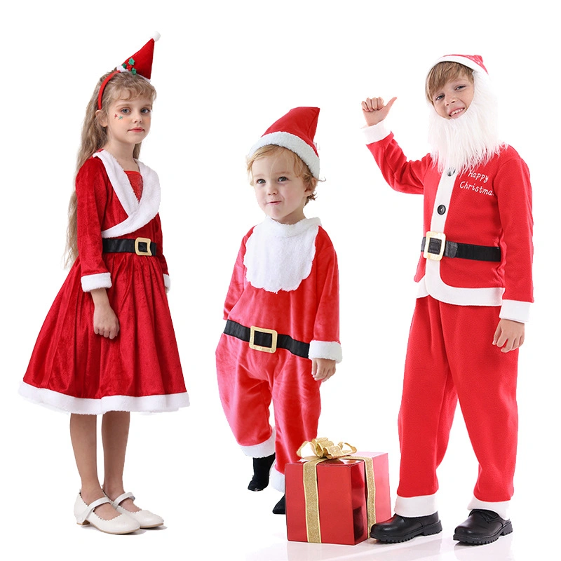 Santa Claus Wholesale New Design Red Children Christmas Performance Costume Elf Dress up Unisex Fancy Kids Costume